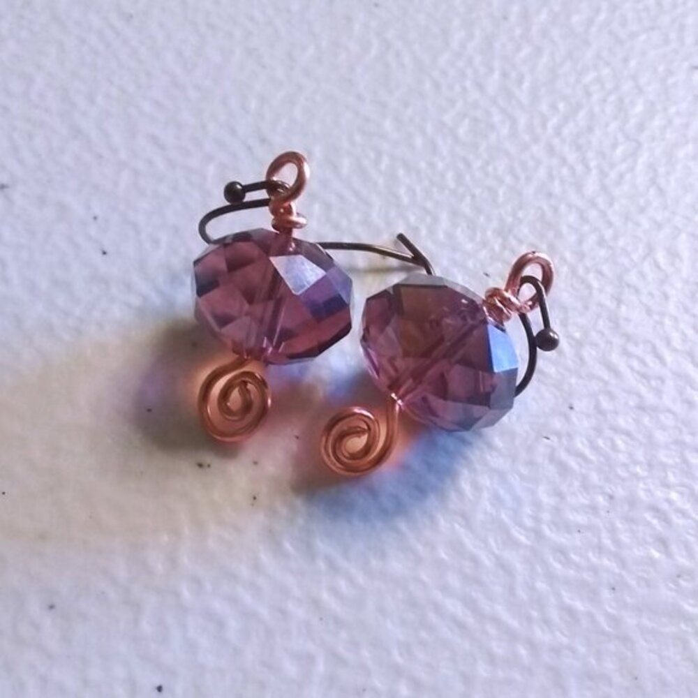 Handmade: Purple Mauve Grey - Chunky Faceted Beaded Earrings! Glam Bling Evening